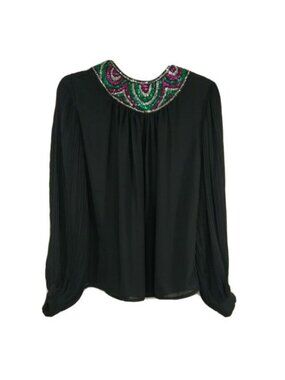 Vintage Jamboree Button Back Top Size 14 Black Embellished Neck Evening Party